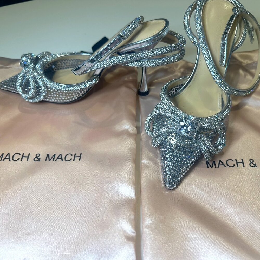 Mach & Mach Double Bow crystal-embellished PVC Heels
